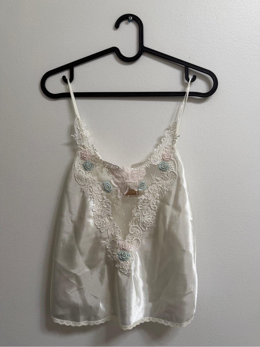 Vintage 90s Victoria’s Secret Gold Label Ivory Satin Lace-Trim Camisole